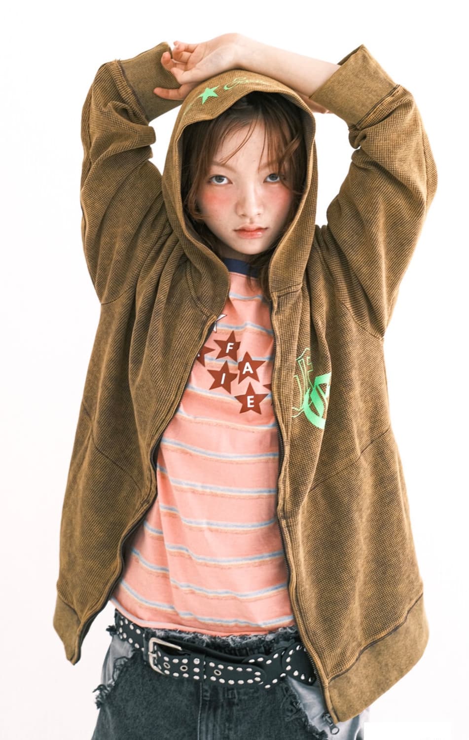 [F.E.E.S] color washing waffle zip-up 상품이미지2