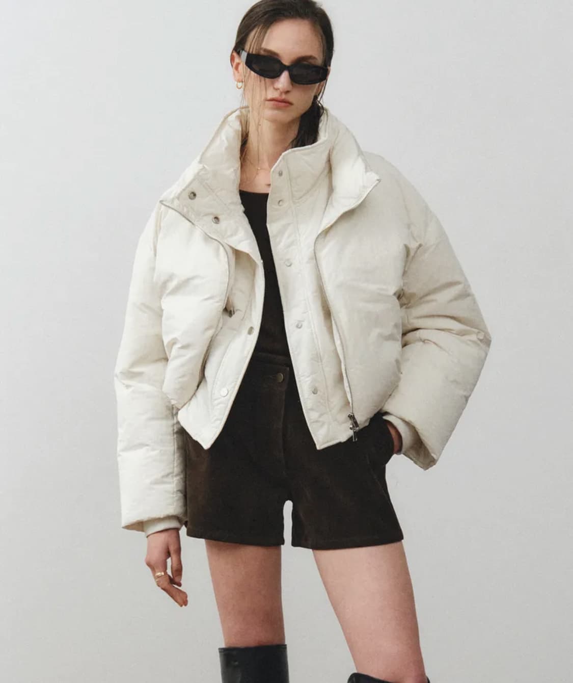 노이어 크롭 레이어드 푸퍼 자켓 패딩 오프 화이트 36 상품이미지1