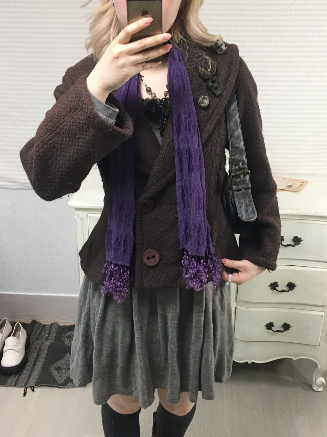 jpn vintage 브라운 플로랄 브로치 앤티크 버튼 자켓 상품이미지1