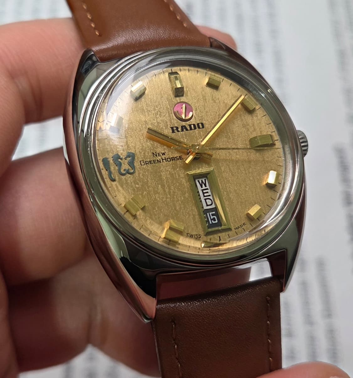 레어] 빈티지 라도 뉴 그린호스 순정 샴골판 해마로고 데이데이트 오토매틱 상품이미지3