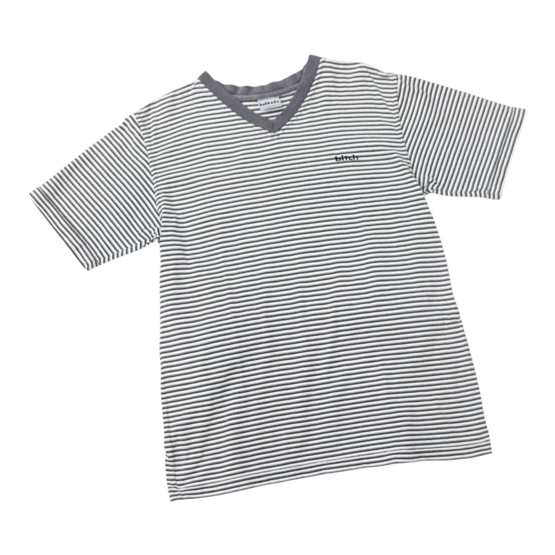 비치 스케이트보드 빈티지 스트라이프 브이넥 반팔 티셔츠 (L) 상품이미지1