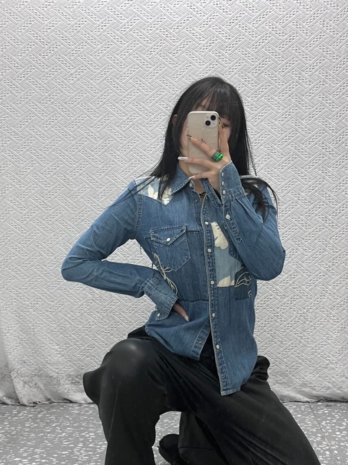 데님 앤 서플라이 웨스턴 컨트리 플라워 데님셔츠 S C08023 상품이미지1