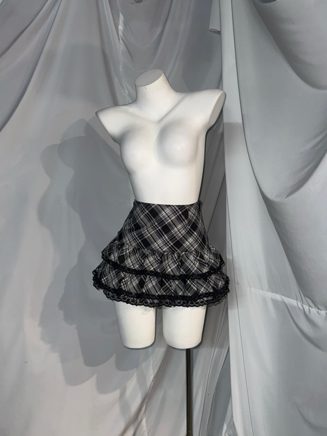 무채색 미와코깔 체크 레이스 스트라이프 프릴 코디세트  상품이미지2