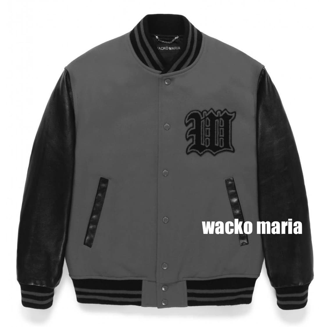 [L] 와코마리아 레더 바시티 자켓 그레이 상품이미지1