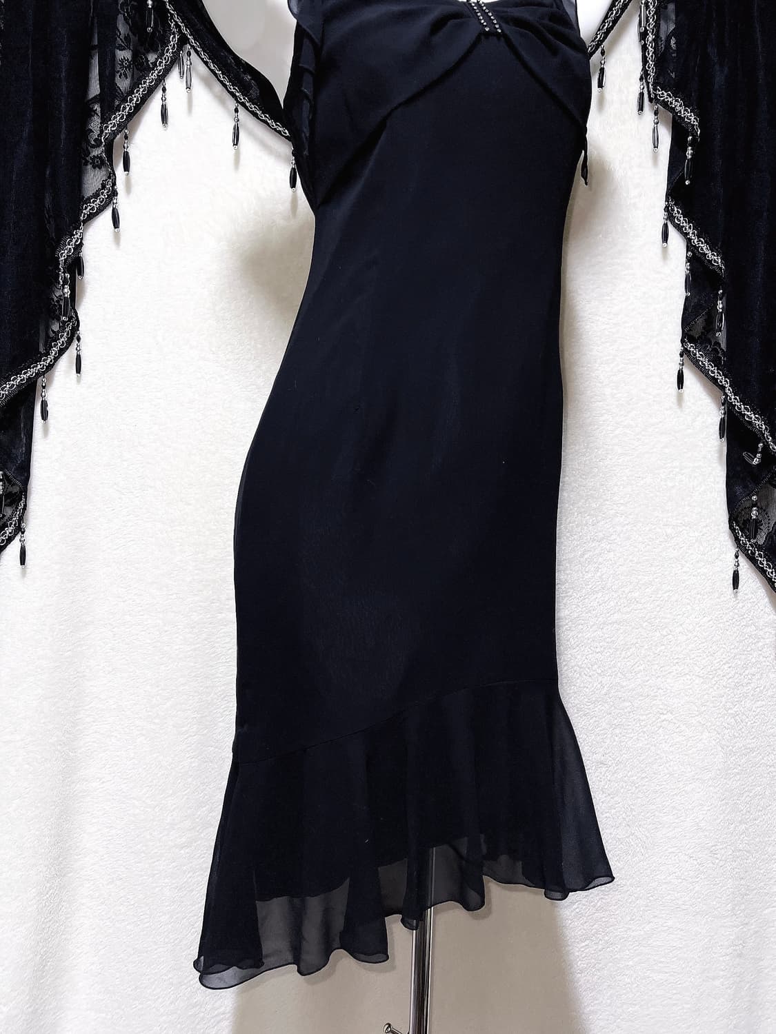 로맨틱고딕 고스 로걀 갸루 큐빅리본 머메이드 드레스 쉬폰원피스 파티 연말 상품이미지5