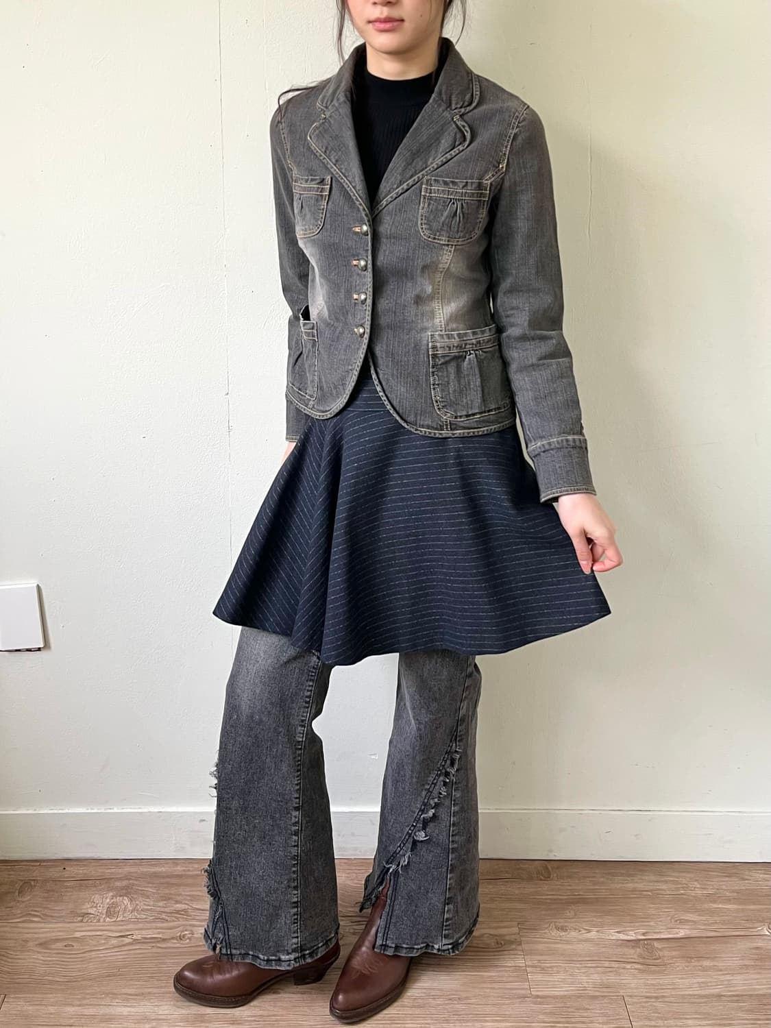 23 Vingt-trois 차콜 스트라이프 스커트 상품이미지4