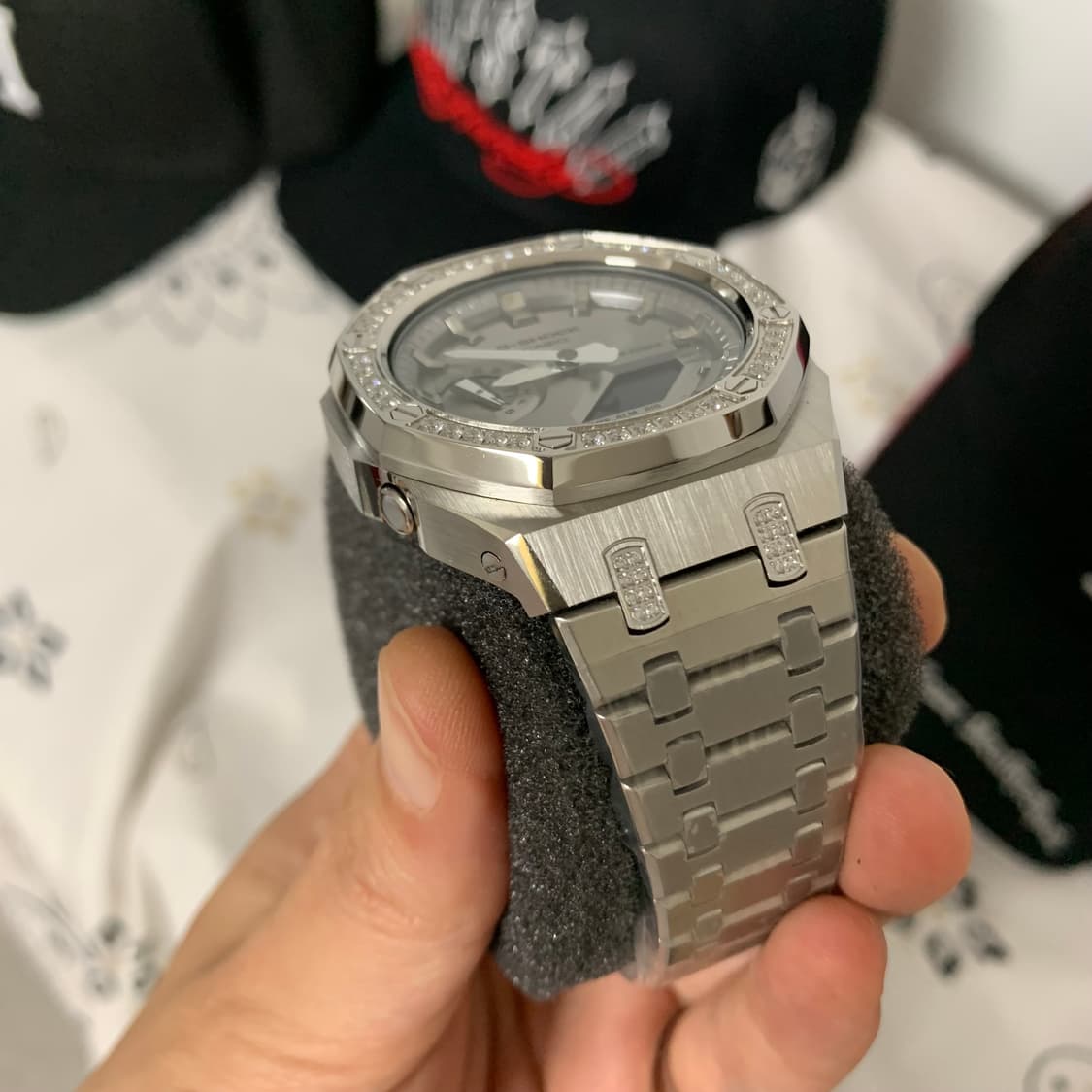 지샥 GA-2100 실버 지르코니아 파베 세팅 커스텀 시계 상품이미지4
