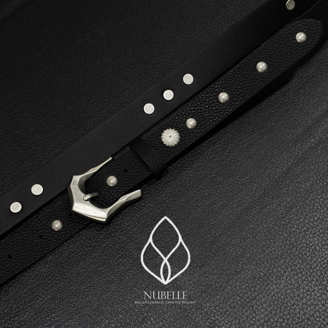 🌗 Flower stud belt / 에스닉 플라워 스터드 가죽 벨트 상품이미지3