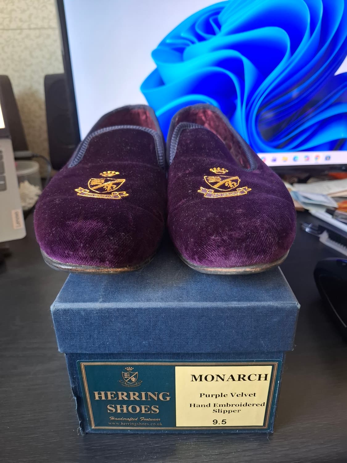 헤링슈즈 모나크 퍼플 벨벳 슬리퍼 (UK 9.5) 상품이미지1