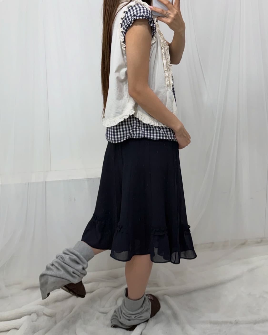 ˚꩜｡네이비 톤온톤 프릴 니혼진 ˚꩜｡ 상품이미지4