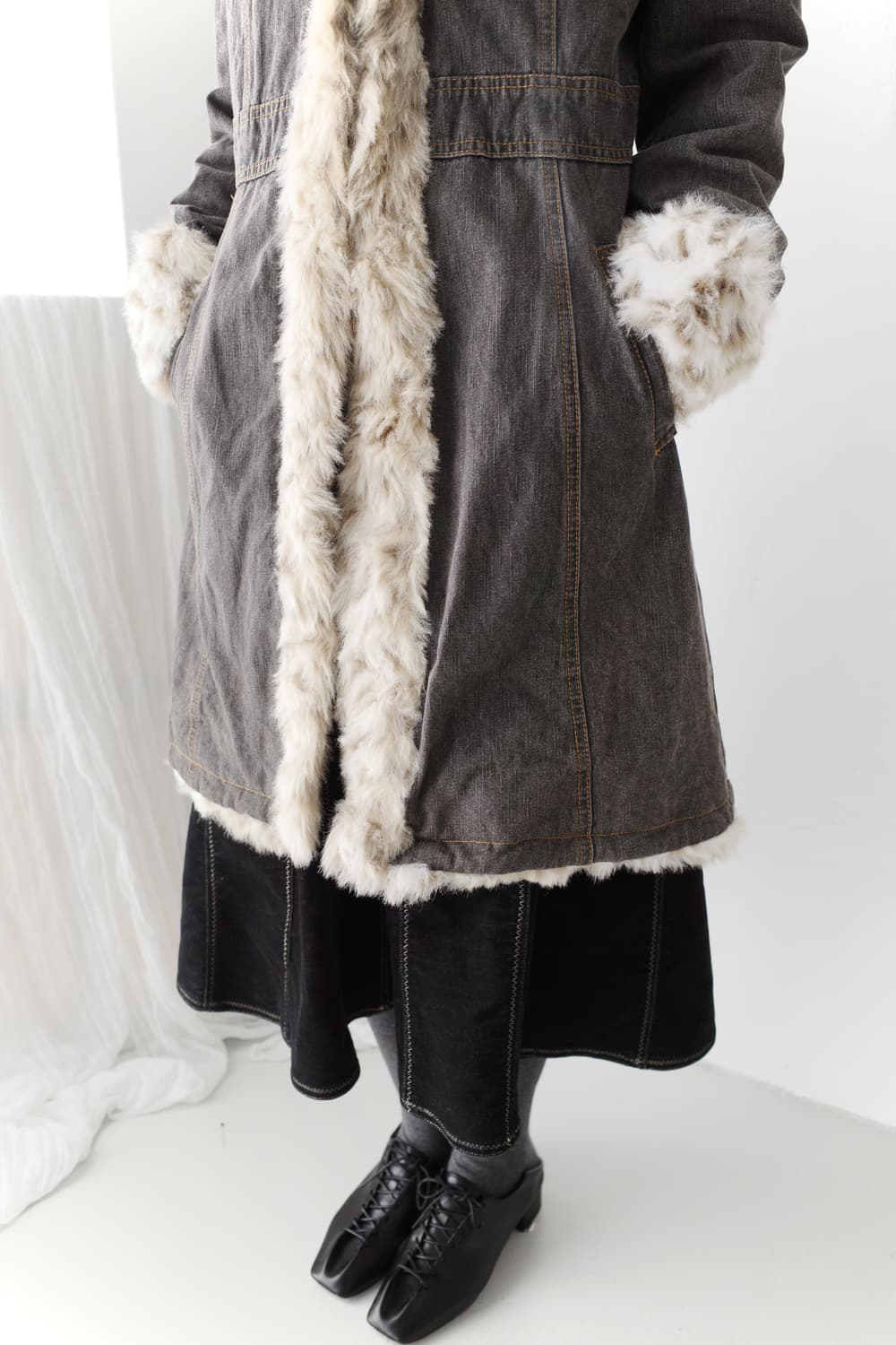 denim long fur jacket 상품이미지6