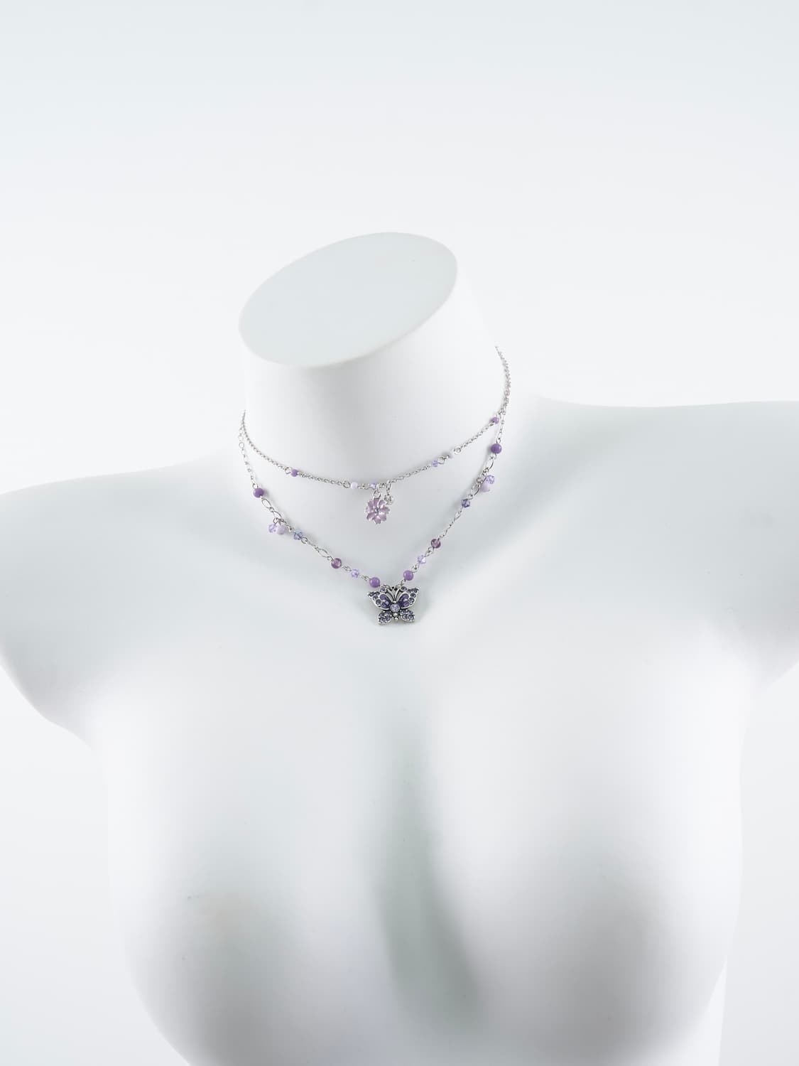 Anna Sui 퍼플 플라워 이중 레이어드 목걸이 상품이미지1