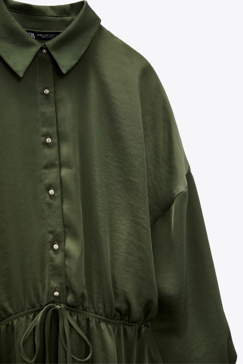 (새상품)ZARA 새틴 셔츠 원피스 올리브 그린 상품이미지4