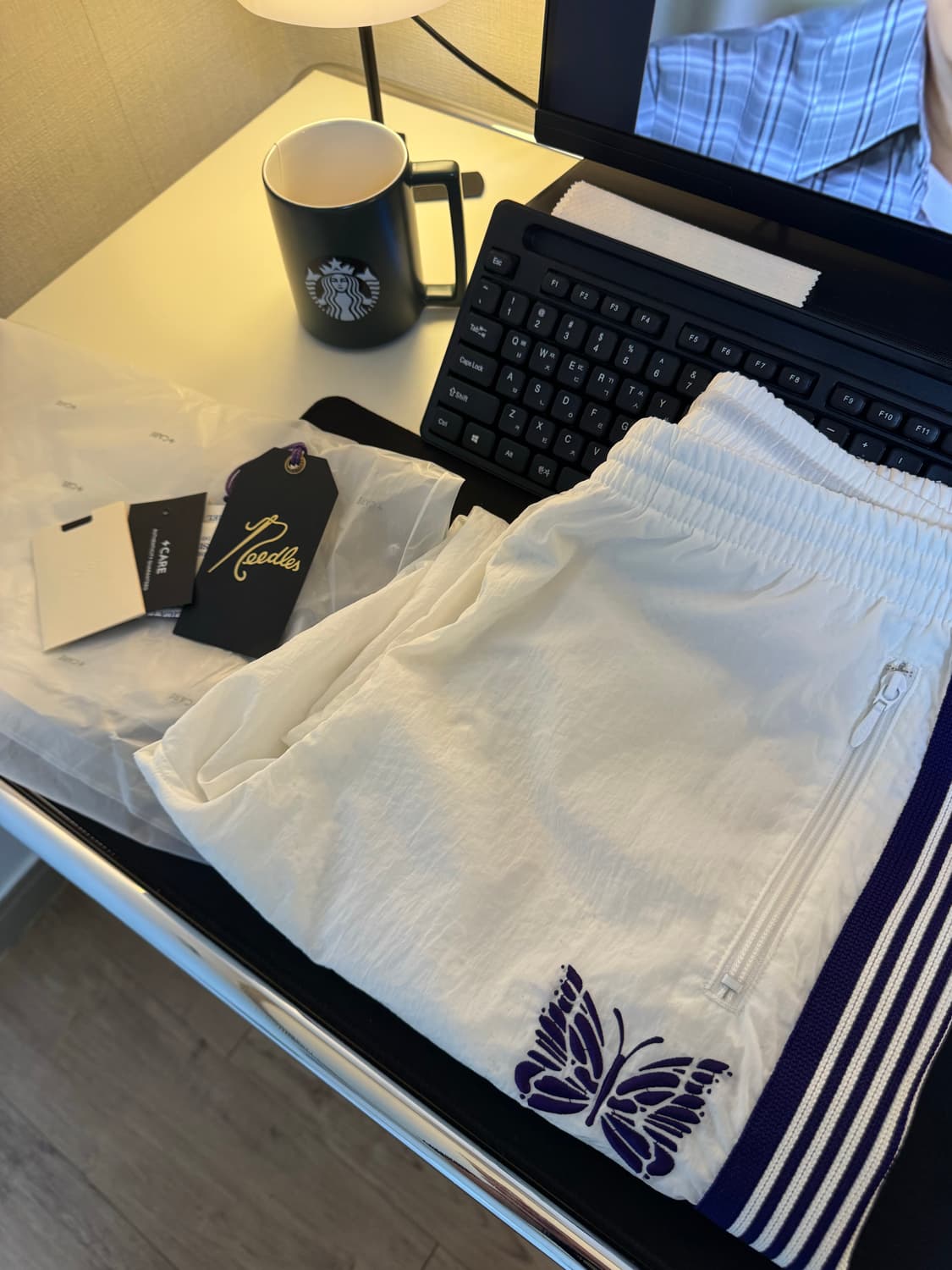 [XL]니들스X빔즈 커스텀 나일론 트랙 팬츠 화이트 상품이미지1