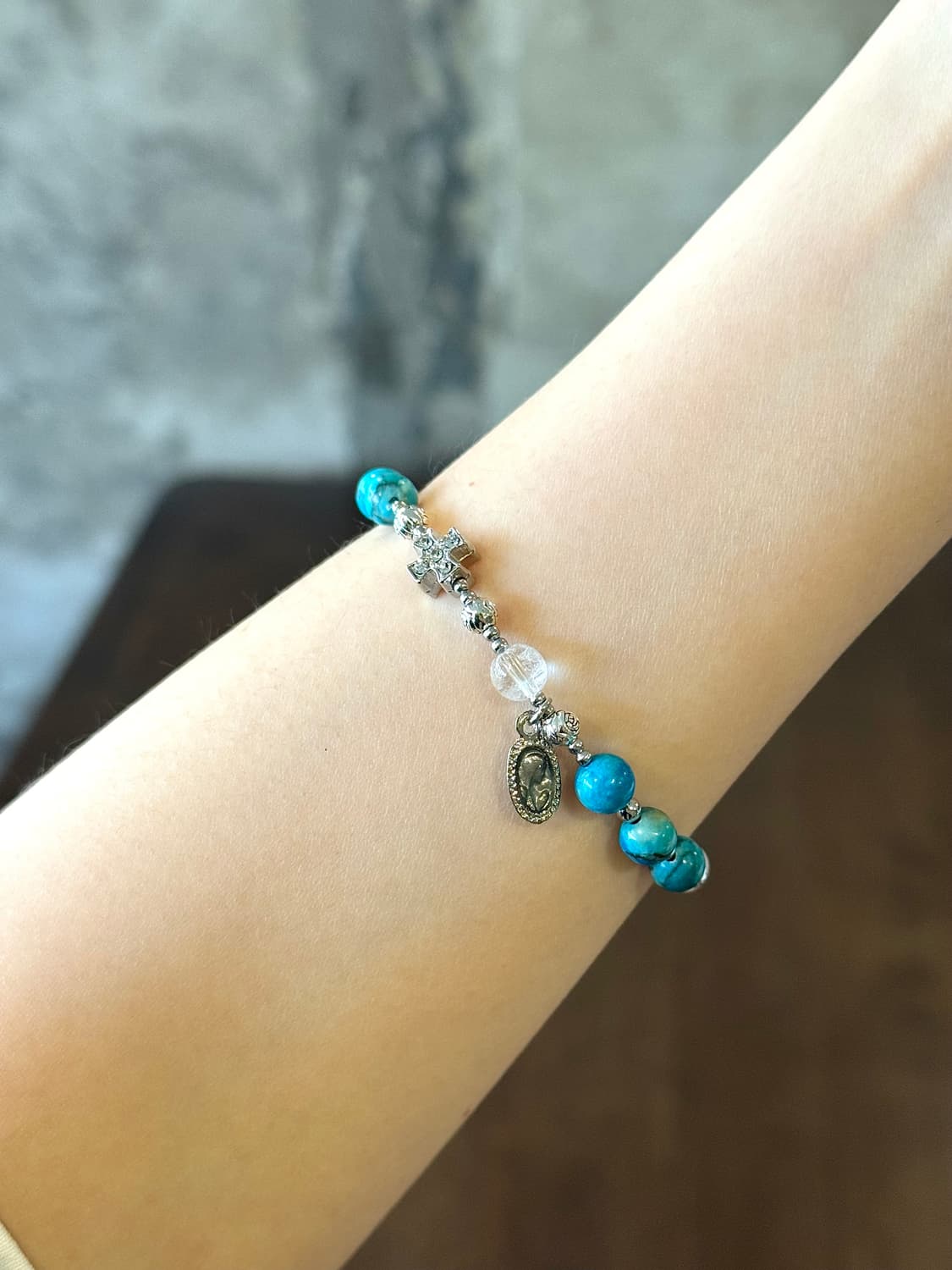 (맞춤) 천연석 터키석 백수정 묵주팔찌 원석팔찌 상품이미지5