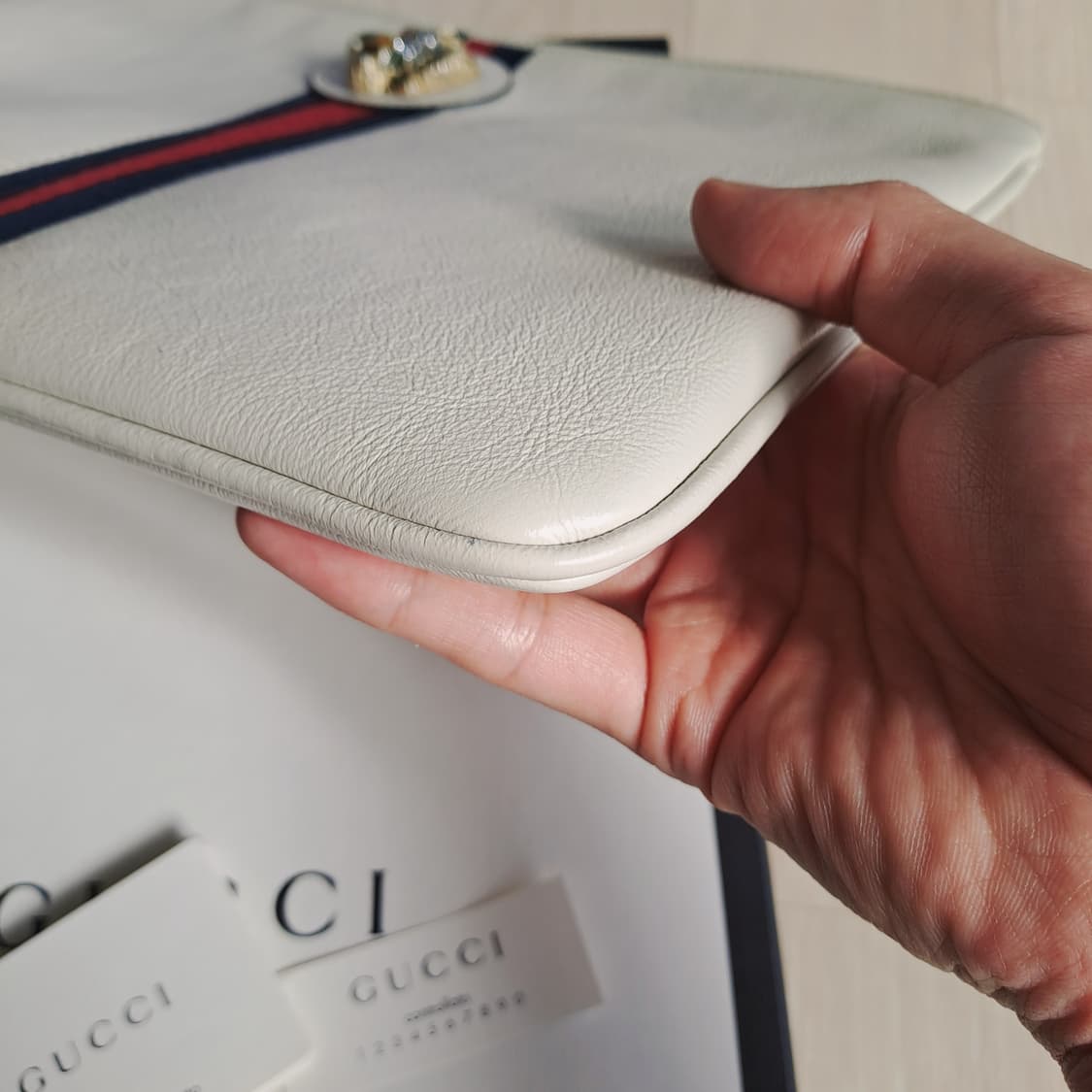 [100%/정품] 구찌 라자 스트라이프 타이거 헤드 클러치 아이보리 상품이미지6