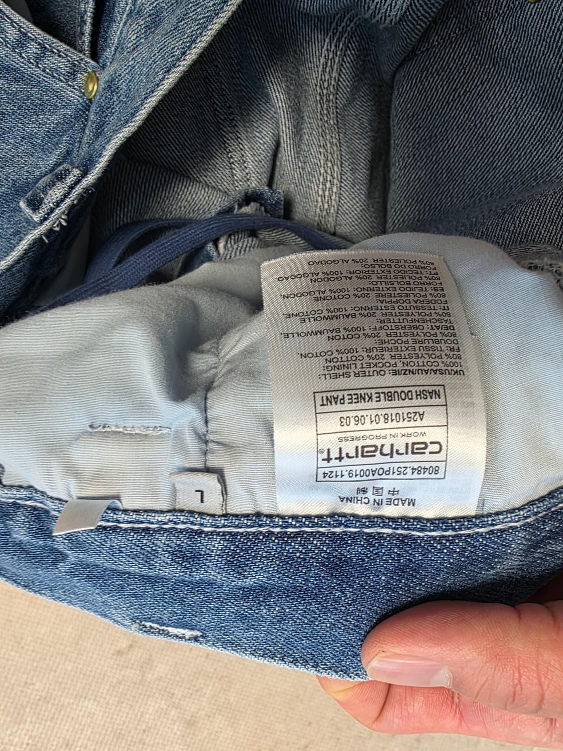 칼하트 WIP 내쉬 더블니 데님 팬츠 블루 스톤워시드 L사이즈 팔아요 상품이미지3
