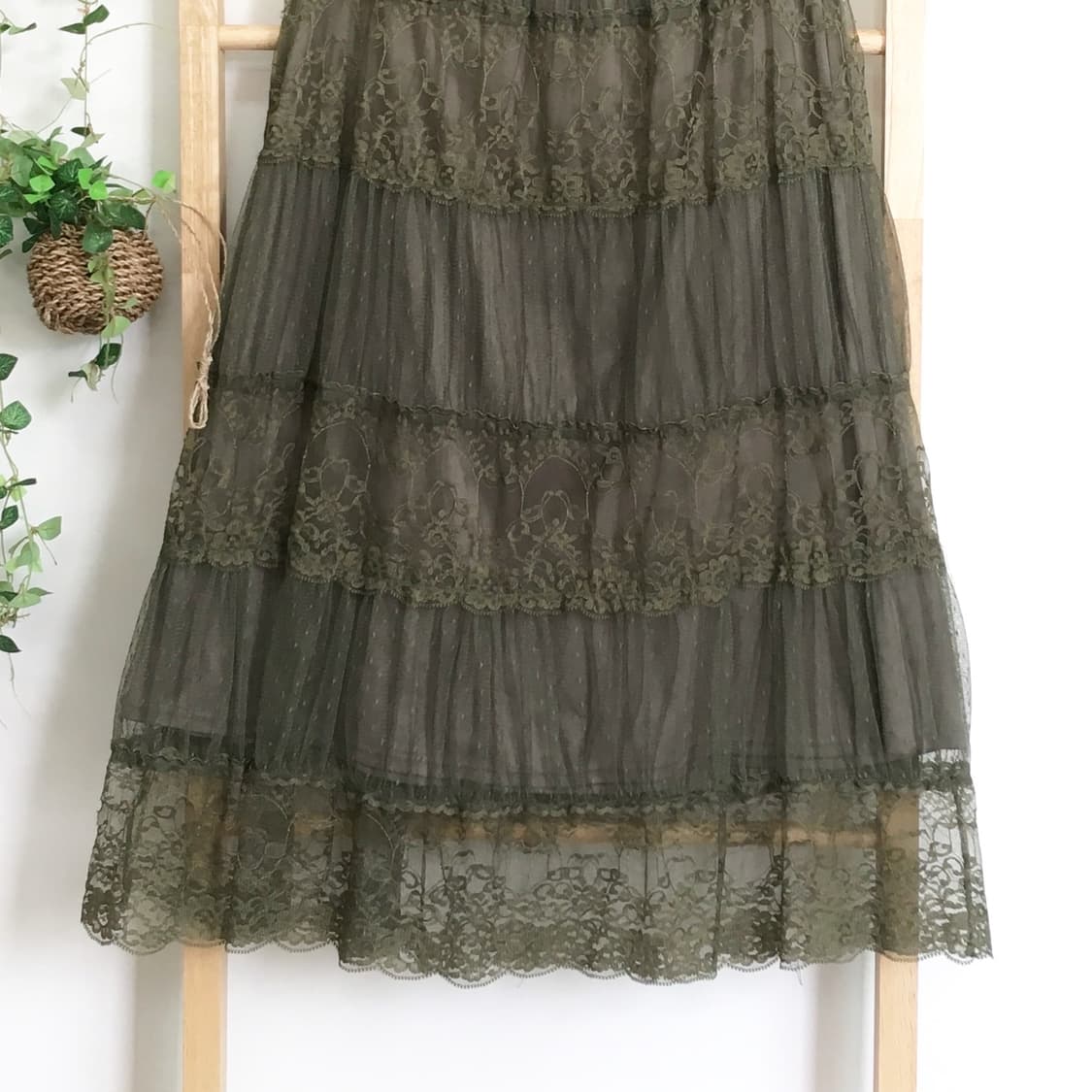 AXES FEMME 엑시즈팜/ 레이스 캉캉 롱 스커트 카키롱스커트 상품이미지3