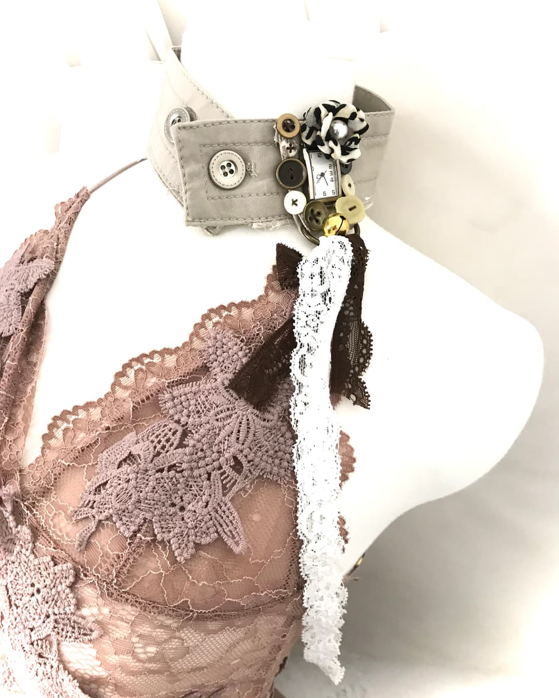 Custom🐾)Beige clock lace cotton choker 상품이미지1