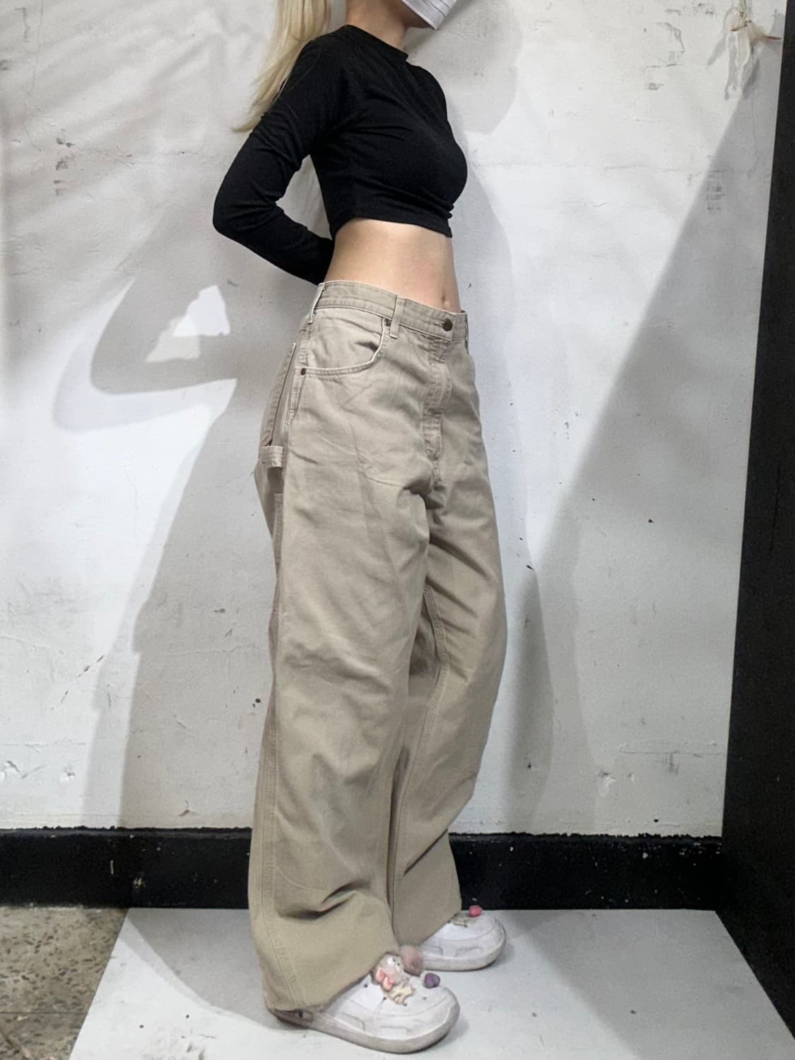 칼하트 b159 베이지 워크 팬츠 가죽탭 와이드 카펜터 바지  상품이미지1