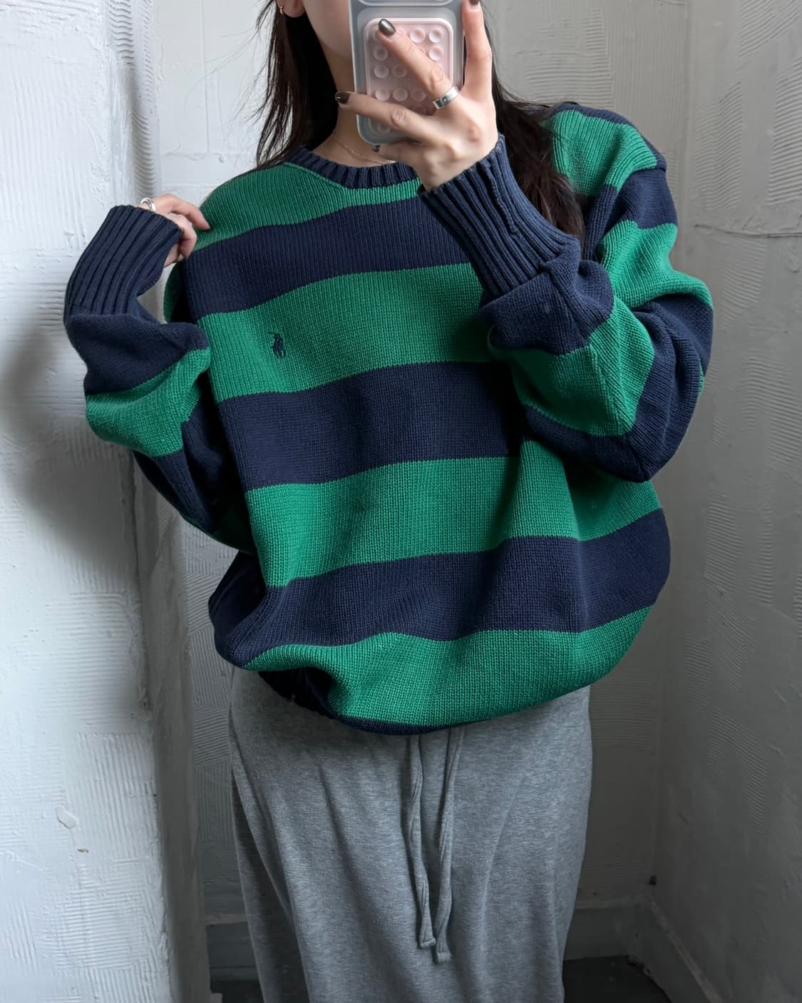 Polo 폴로 랄프로렌 00‘s 그린/네이비컬러 스트라이프 코튼 니트 상품이미지6