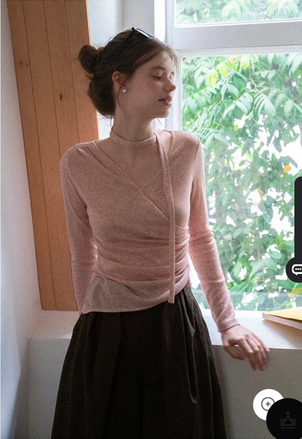 새상품)) 에그카 eggka 비대칭 랩 프런트 드레이프 니트 탑 핑크 M 상품이미지1