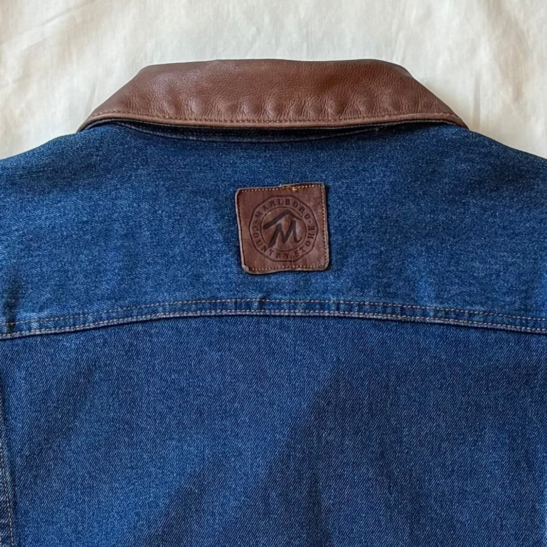 [XL/110] 90s USA Marlboro 레더 칼라 데님 자켓 상품이미지8