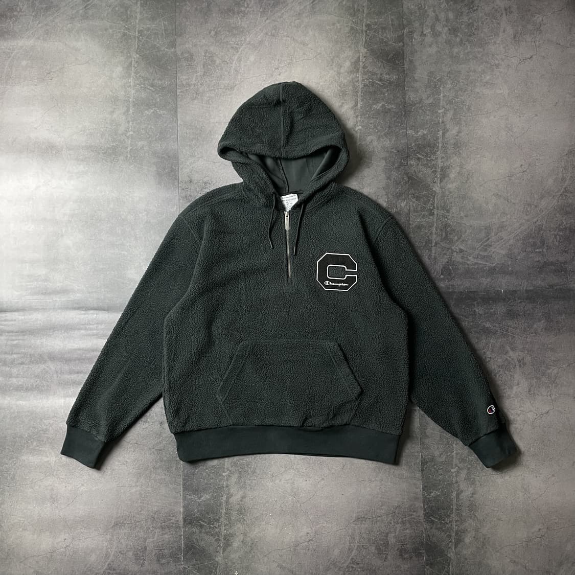 CHAMPION 챔피온 빈티지 블랙 하프집업 후리스 후드티 A00494 상품이미지1