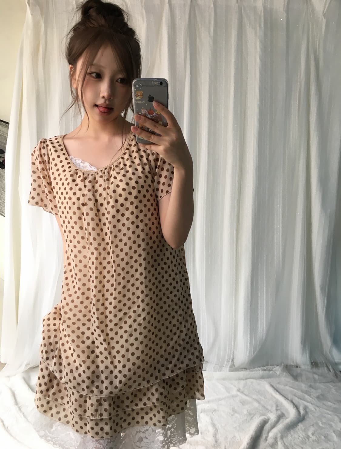 빈티지 카키 베이지 도트 니혼진 너드 코디세트 상품이미지3