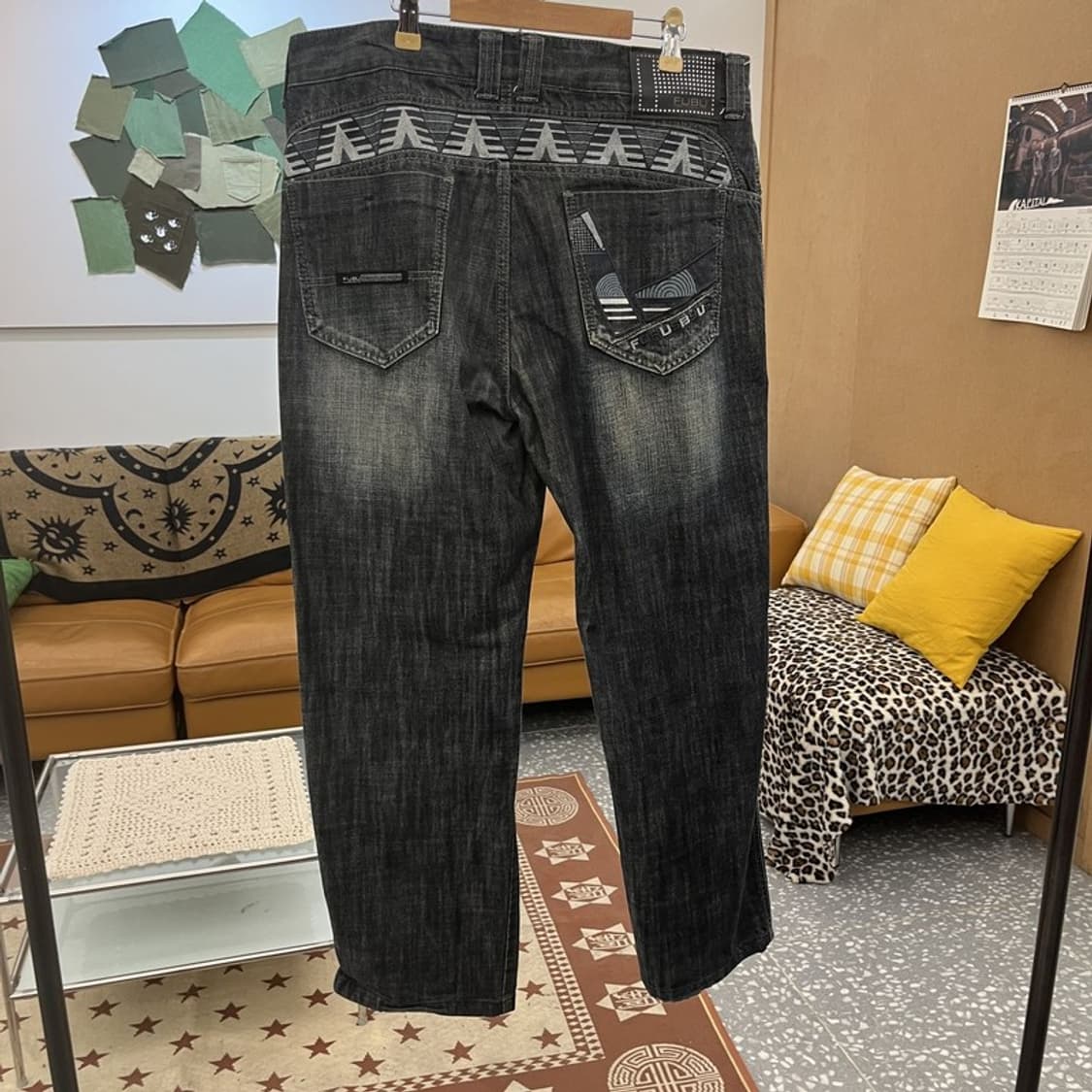 푸부 올드스쿨 보헤미안 에스닉 패턴 데님팬츠 35인치 C10164 상품이미지4