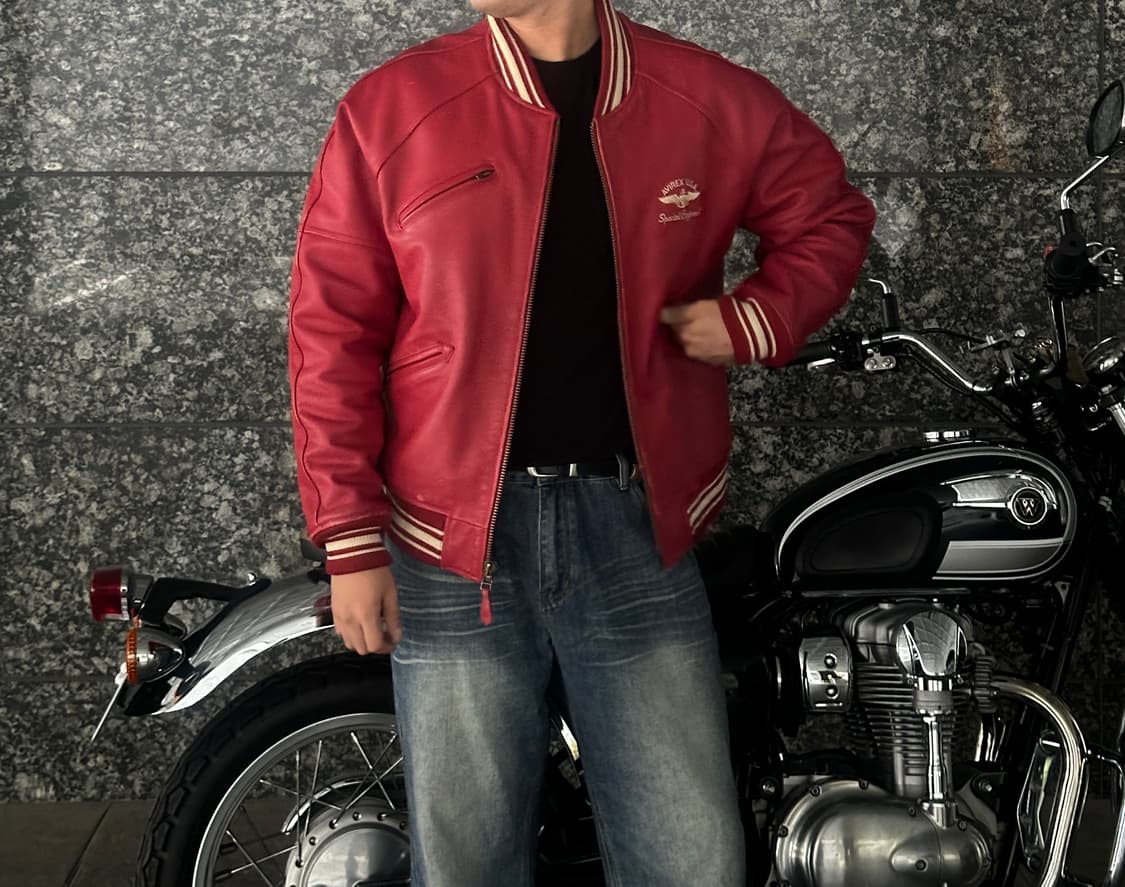 Avirex 아비렉스 아이콘 레드 00년 레더 바시티 자켓 상품이미지1