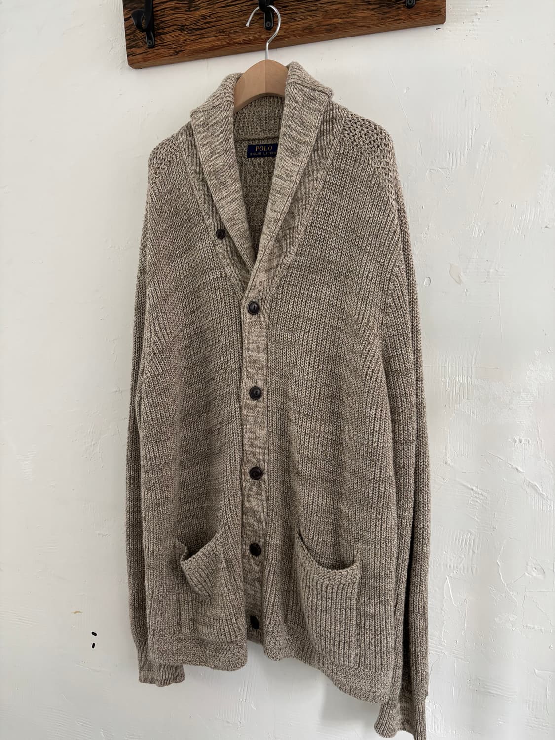 Polo 폴로 랄프로렌 신형 딥베이지 숄카라 코튼 가디건 상품이미지1