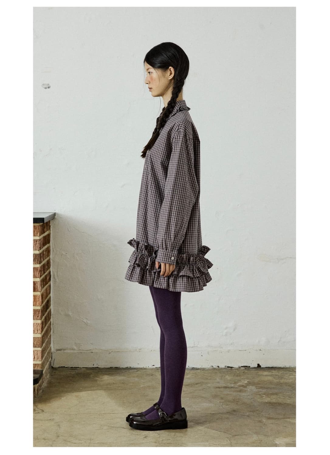 호쿠스포쿠스 Plum Check Trimming Shirt Dress 상품이미지2