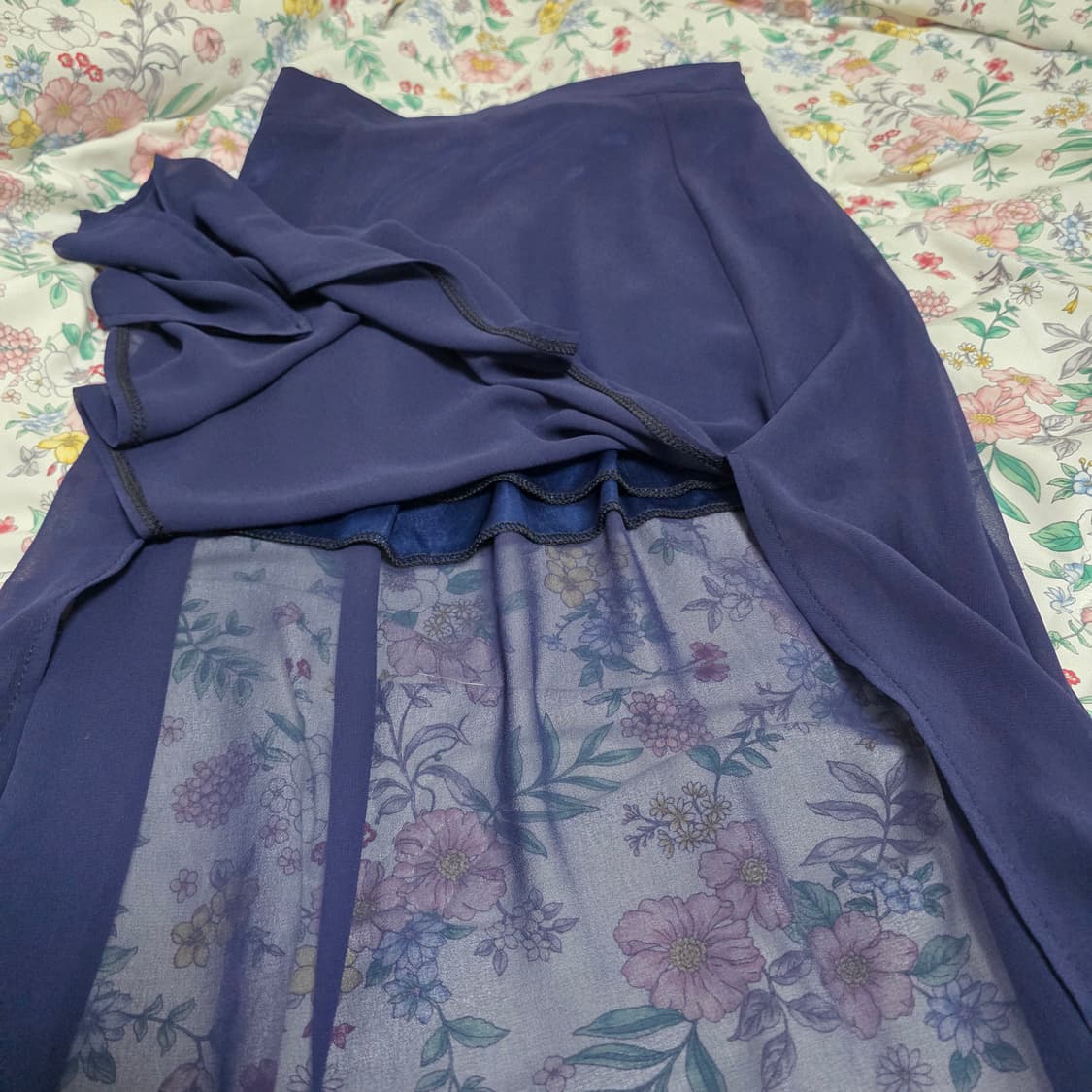 4000원/빈티지)발레코어 시스루 레이어드 네이비 로맨틱 트임 롱스커트 상품이미지2