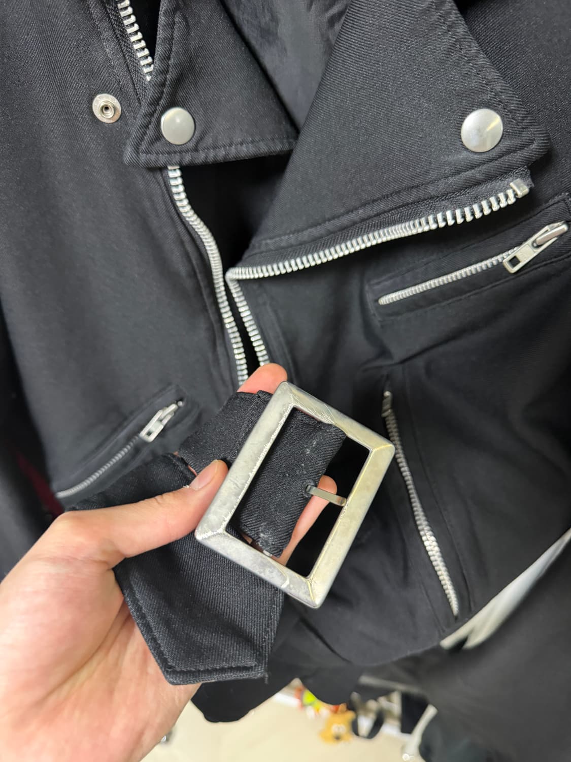 꼼데가르송 블랙 축융 폴리 라이더 자켓 M 상품이미지4