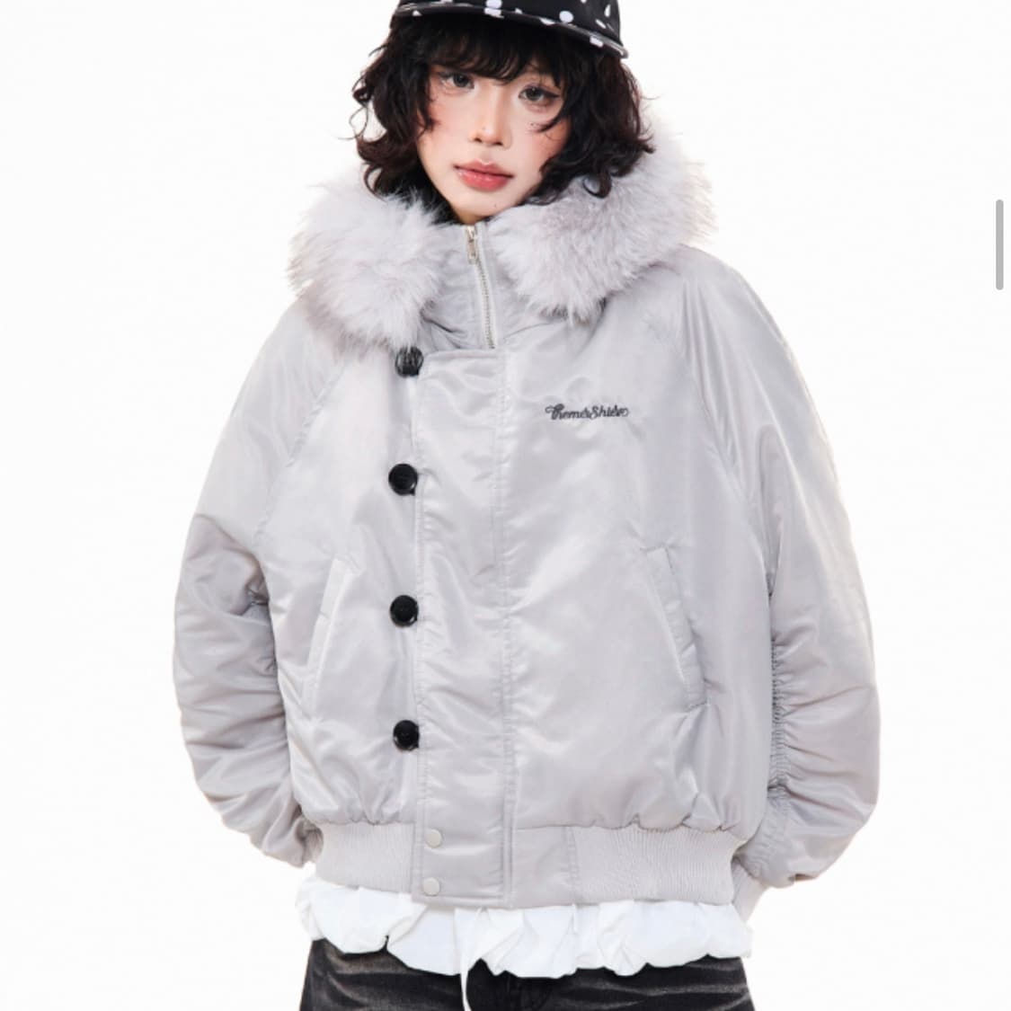 그레이 퍼 후드 자켓 점퍼 무스탕 러프넥 팬시클럽 러브이즈트루 아캄 상품이미지2