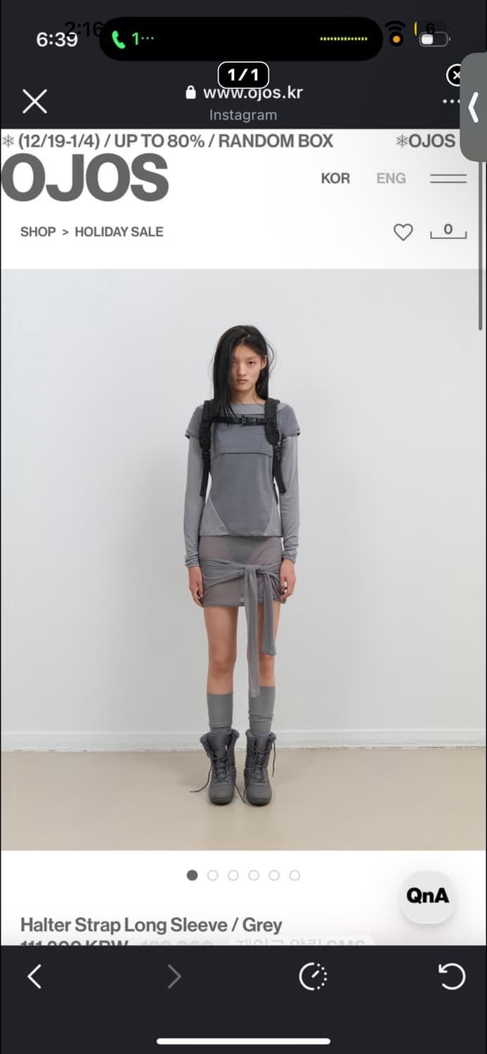오호스 halter strap long sleeve / grey 2 상품이미지1