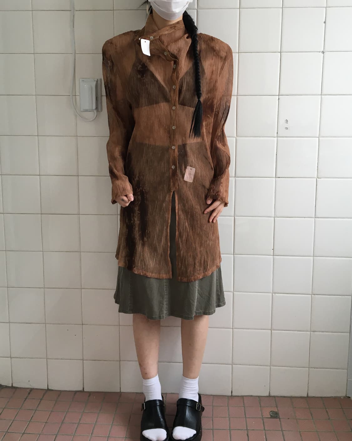 Dyed pleats high neck blouse 상품이미지5