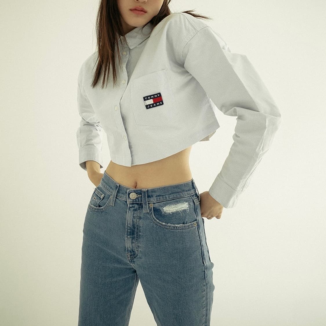 타미 스트라이프 크롭셔츠 상품이미지1