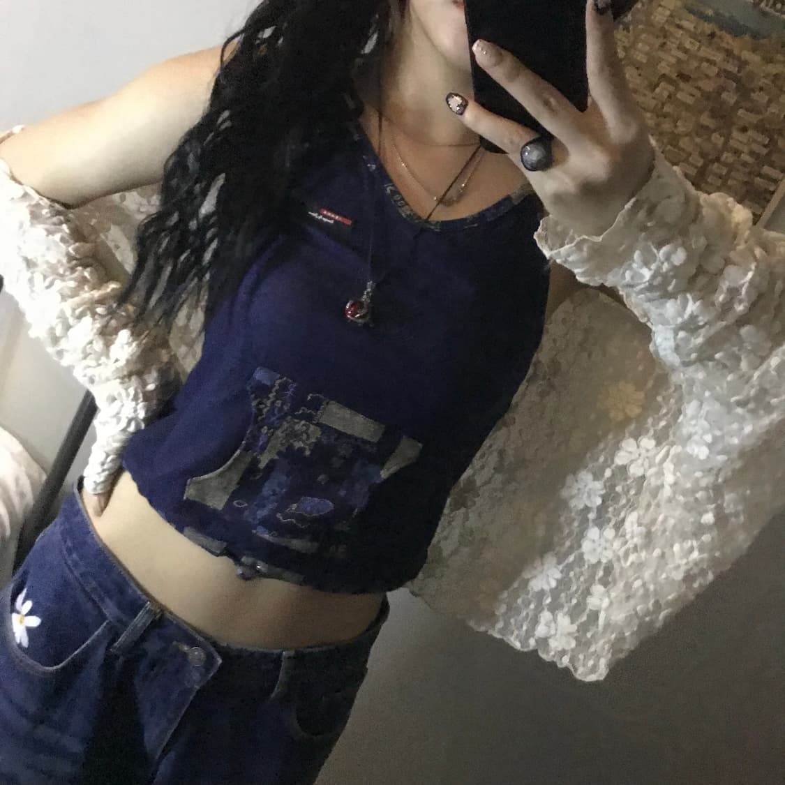 Vintage 빈티지 에스닉 데님 포켓 슬리브리스 상품이미지2