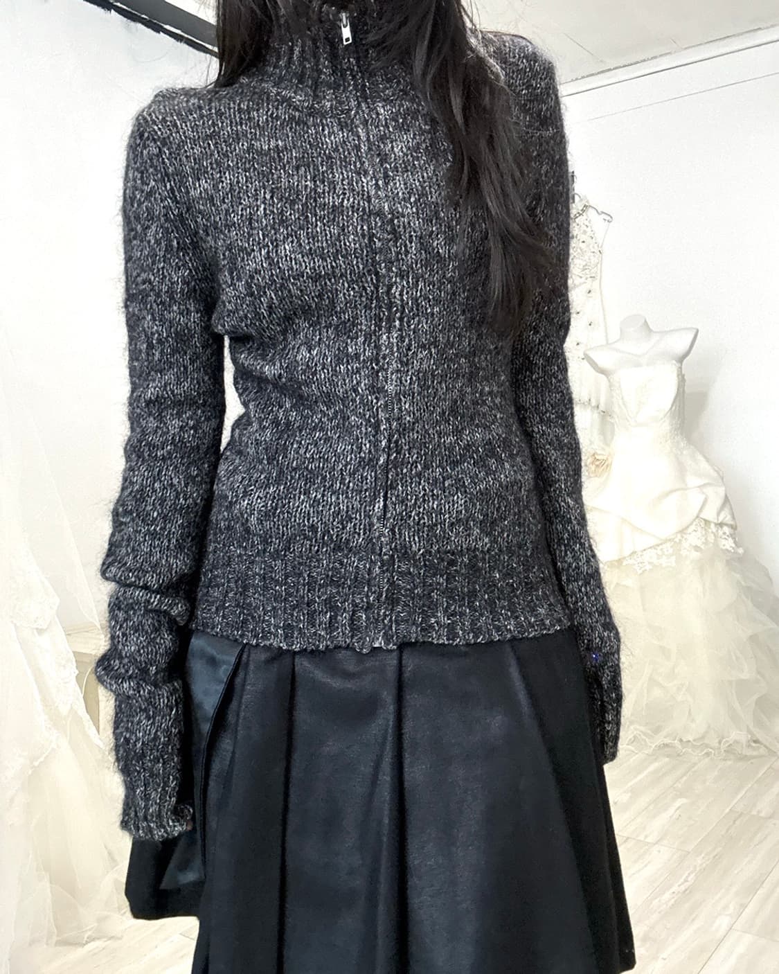 Melange Gray Mohair Knit Zip-Up 상품이미지1