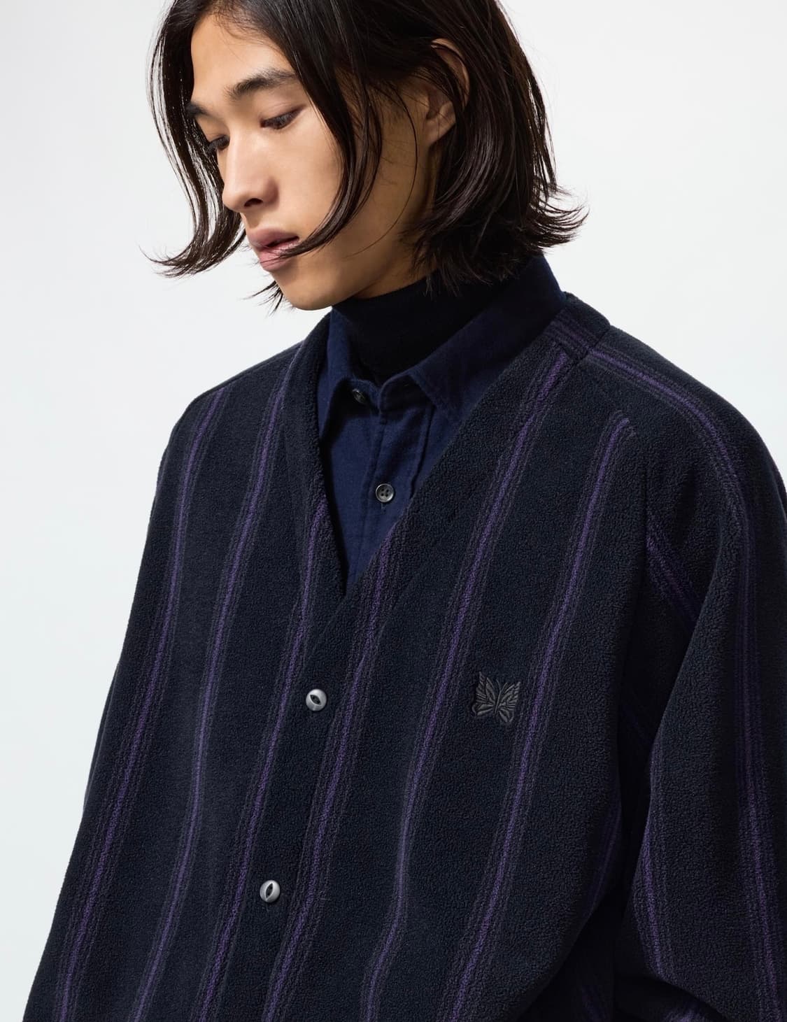 [S]니들스 유니클로 후리스 오버사이즈 스트라이프 가디건(프린트)S~M 상품이미지3