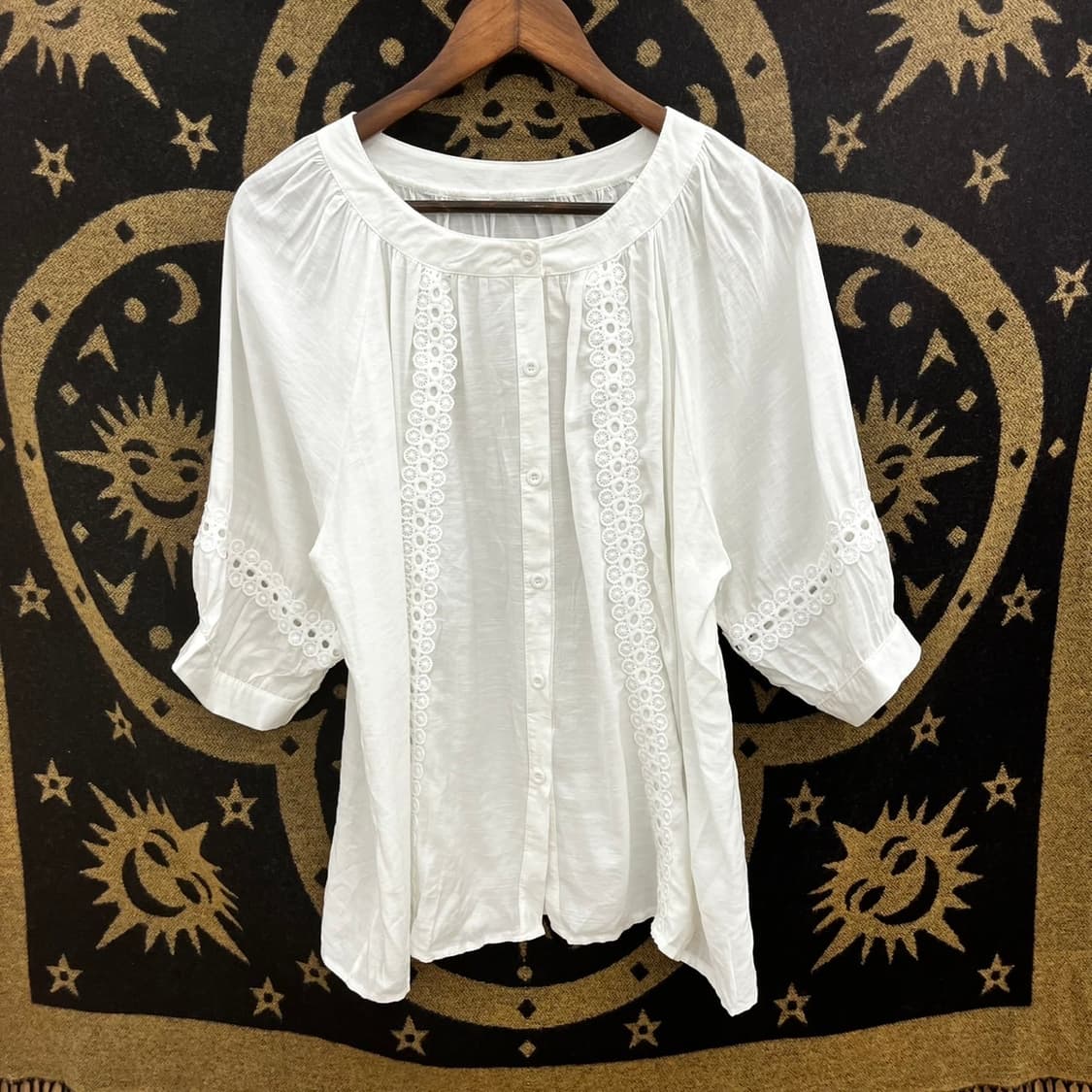 빈티지 레이스 자수 펀칭테이프 코지 블라우스 K0148 상품이미지3