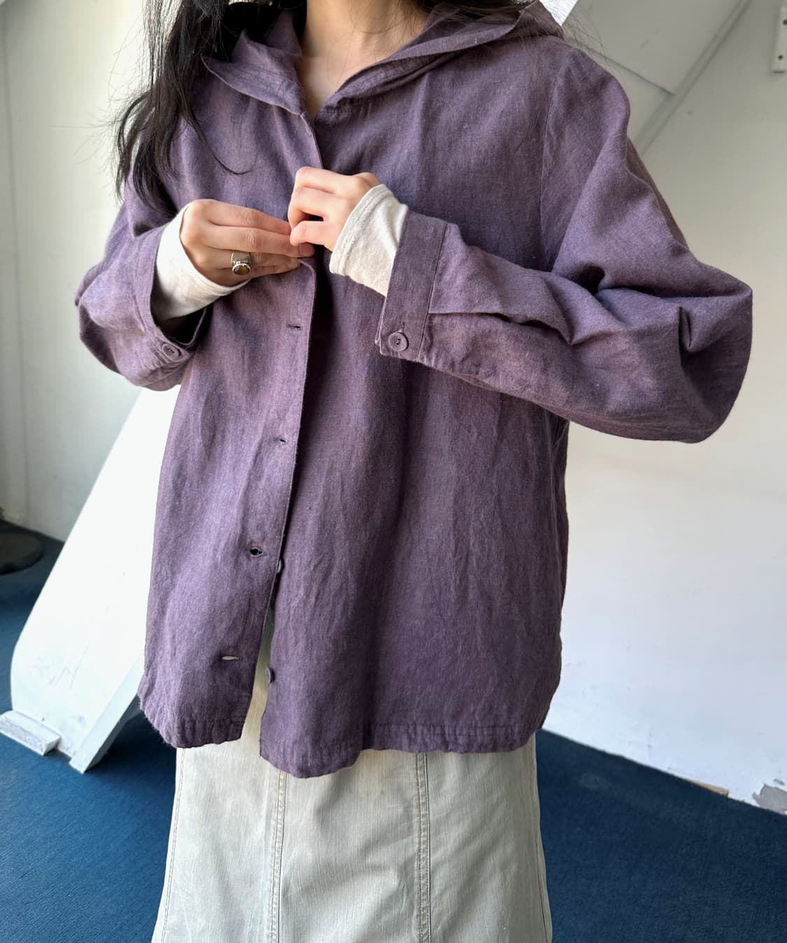Wide silhouette rough cotton linen hood  상품이미지7