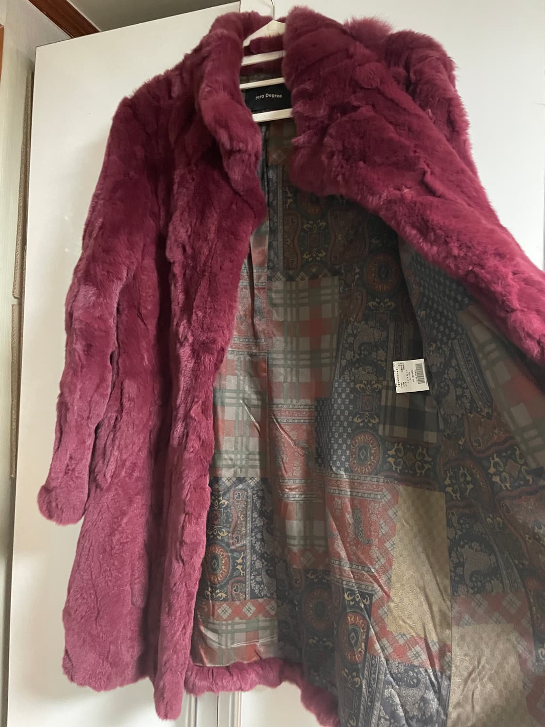 zero degree 천연 모피 토끼(렉스) 코트 버건디 상품이미지5