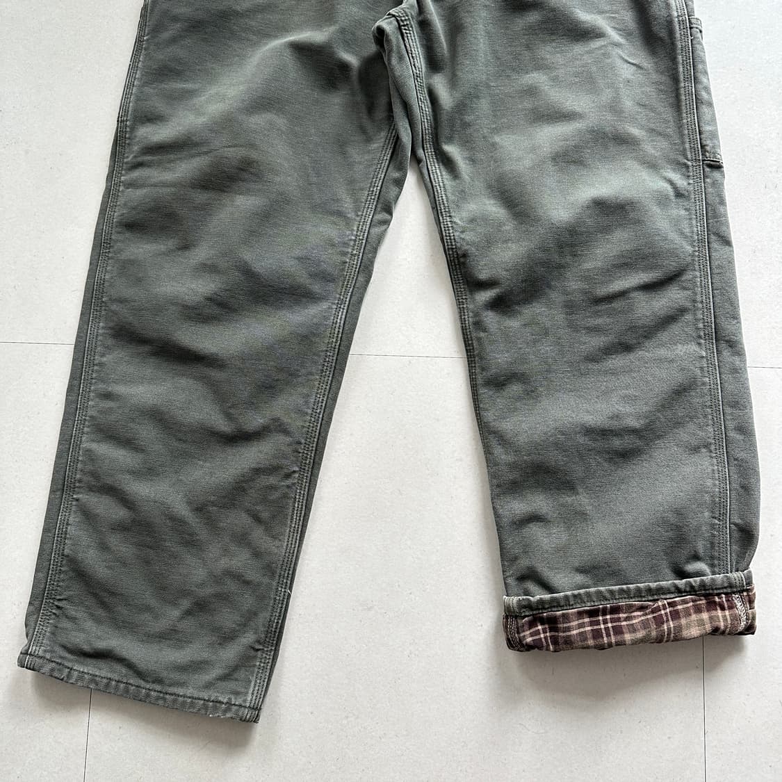 칼하트 B111 체크 안감 모스 그린 팬츠 36x30 MOS 상품이미지4