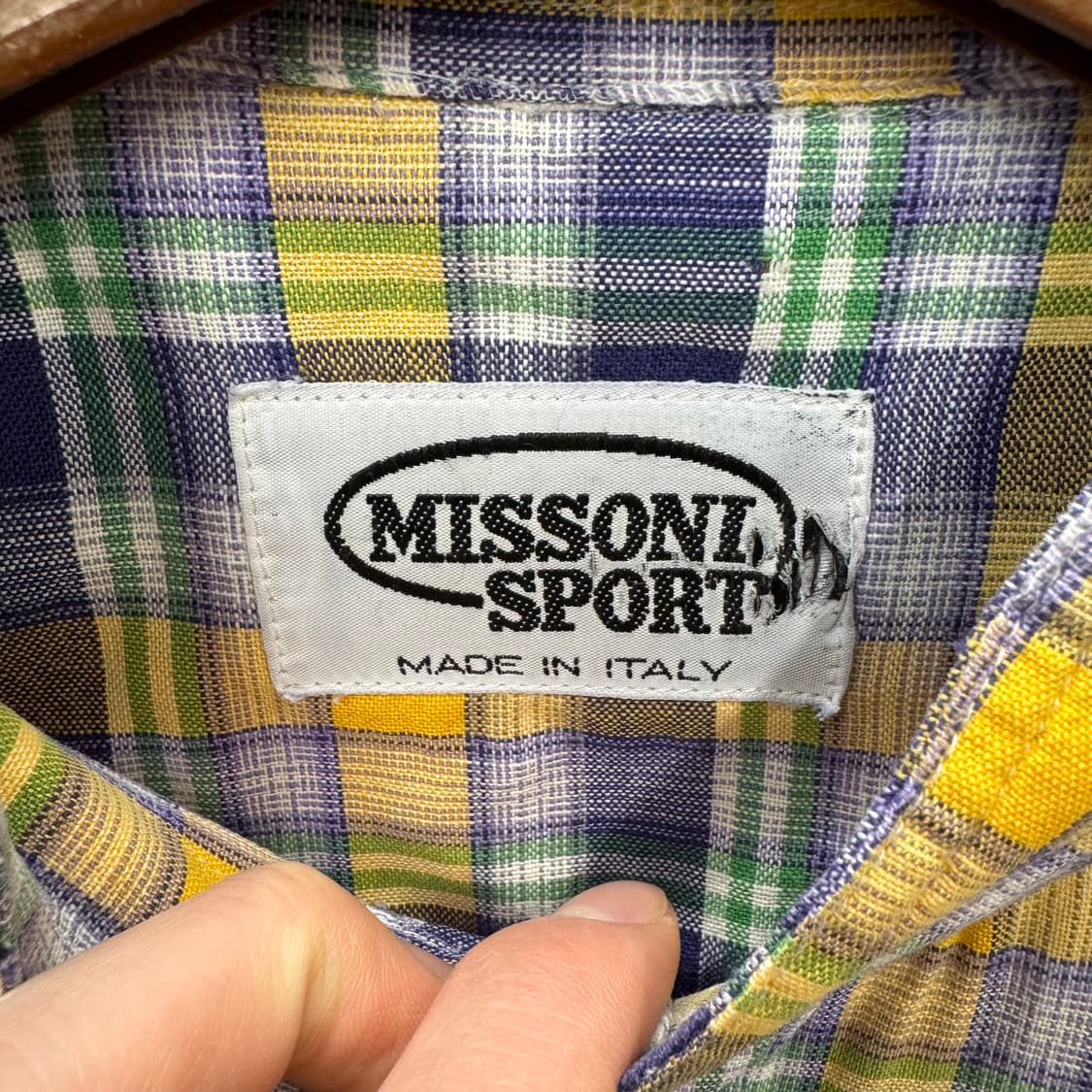 00s 미쏘니 스포츠 체크 패턴 셔츠 차이나 카라 포인트 옐로우 그린 상품이미지6