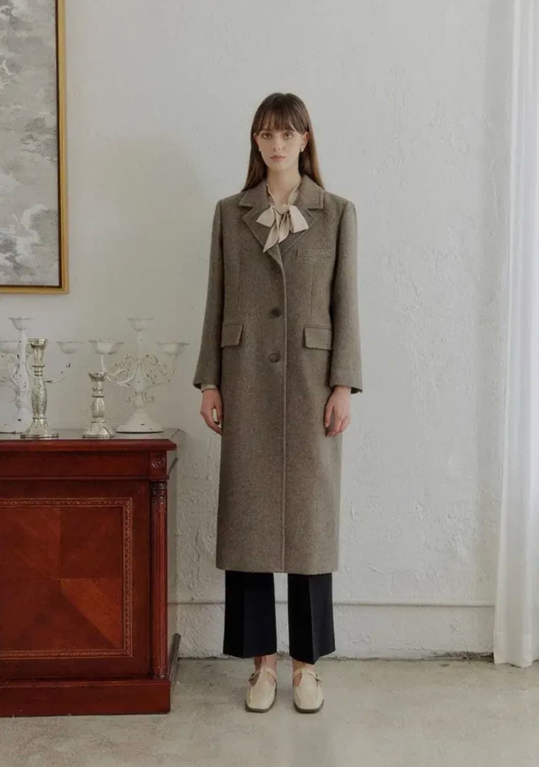 [룩캐스트] 브라운 해링본 소이 울 싱글코트 상품이미지2