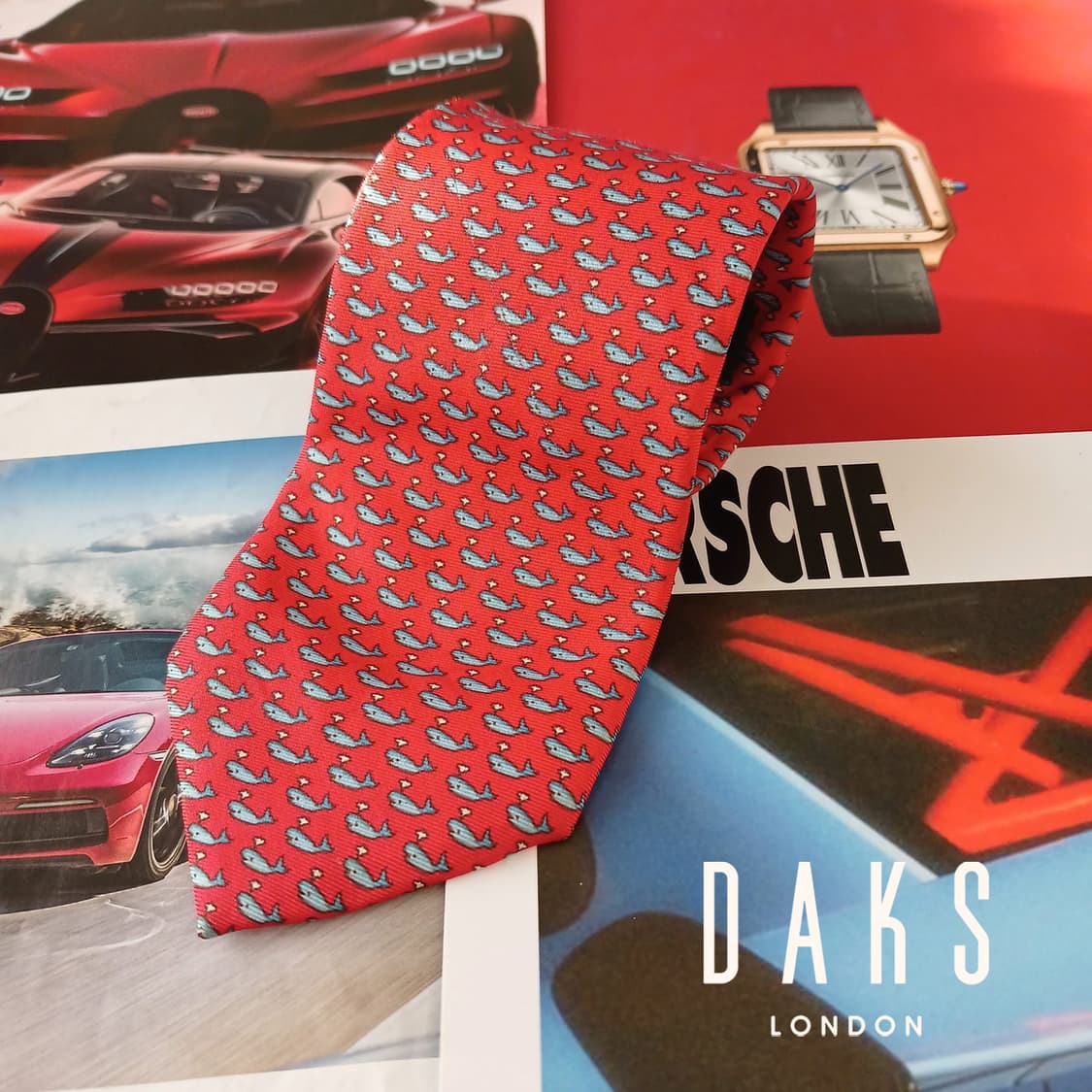 닥스 실크 레드 고래 패턴 넥타이 8.4cm A등급 A19239
 상품이미지1