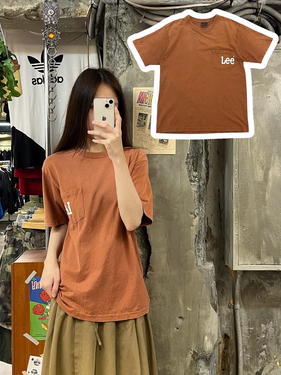 리 포켓 반팔티 오렌지브라운 S #csz631 상품이미지1